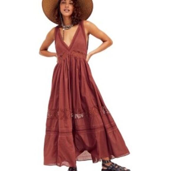 Free People Carla Lace Dress Brown Med - Picture 1 of 9